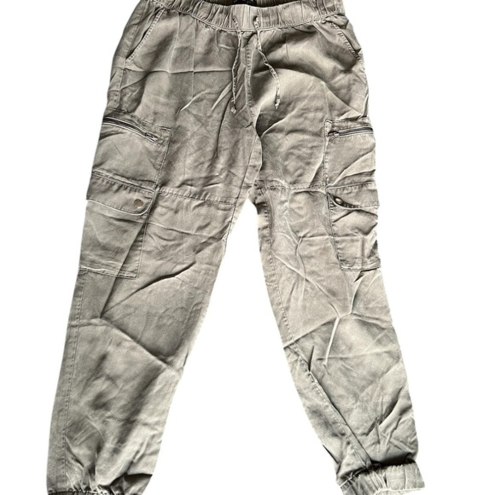 Light Olive Green and Red Relaxed Cargo Pants with Elastic Cuffs (2 pairs)